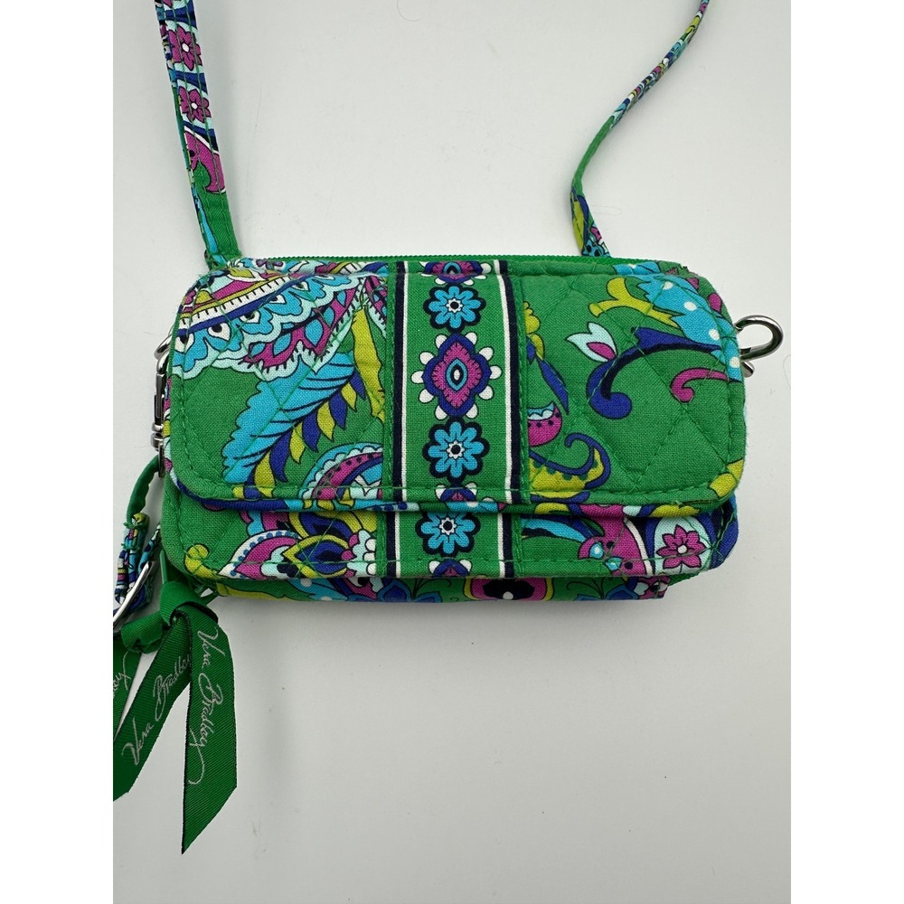 Vera Bradley All In One Crossbody Green Emerald Paisley Quilted Cotton Wristlet - Picture 5 of 16